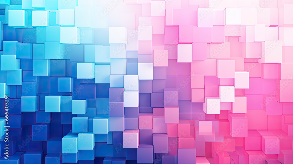 Wall mural texture background with random 3d cubic metal boxes in bright blue and red colors