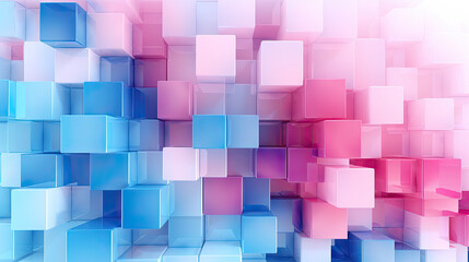 Texture background with random 3d cubic metal boxes in bright blue and red colors