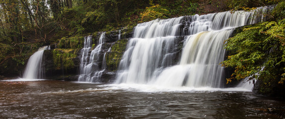 Sgwd y Pannwr waterfall on the four waterfalls walk in Brecon Beacons national park Wales UK