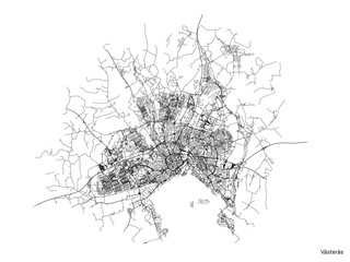Västerås city map with roads and streets, Sweden. Vector outline illustration.