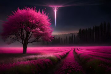 night landscape with purple flowers