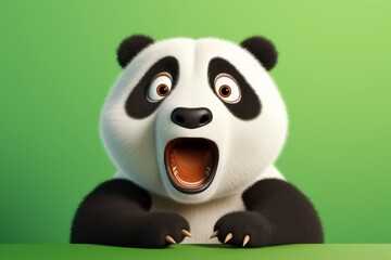 Fototapeta premium Studio headshot portrait of surprised panda on bright colors studio background