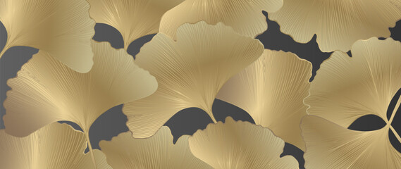 Botanical luxury background with golden leaves of ginkgo biloba. Vector golden background for decor, wallpaper, covers, posts on social networks.