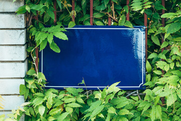 Blue metallic street name plate mockup up