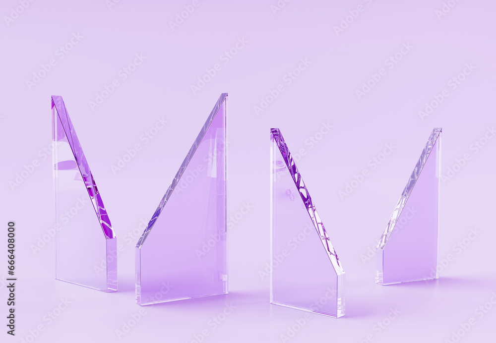 Aufkleber broken glass shards on abstract geometric background 3d render. triangle shattered pieces of crashed