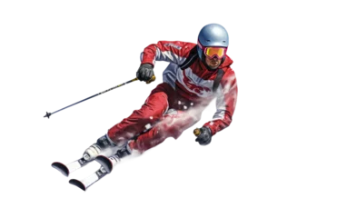 Fotobehang Detailed Portrait of Skiing Athlete on White or PNG Transparent Background. © Muhammad