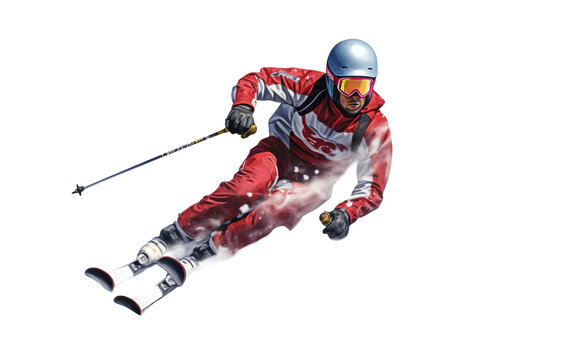 Detailed Portrait of Skiing Athlete on White or PNG Transparent Background.