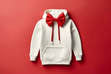 snow-white sweatshirt hoodie mockup with red bow. Generative AI