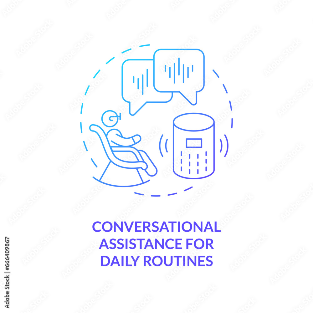Poster 2d thin line gradient icon conversational assistance for daily routines concept, isolated vector, bl