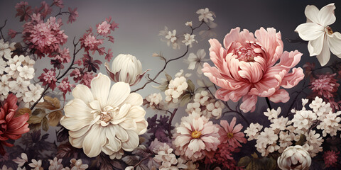 Vintage Floral Fantasy, Delicate Botanical Blooms for Digital Floral Prints