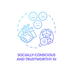 2D thin line gradient icon socially conscious and trustworthy AI concept, isolated vector, blue illustration representing arena.