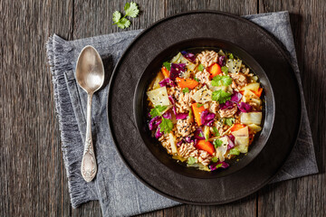 egg roll cabbage soup in bowl, top view