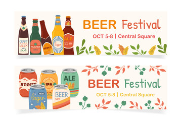 Set of templates for advertising beer festival. Horizontal banner template for oktoberfest beer festival celebration. Flat vector illustration.
