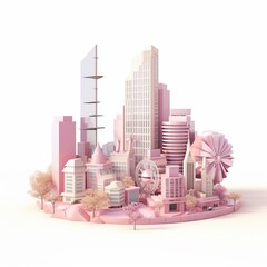 Sky scraper and stack of coins, Pastel background. 3D rendering. Financial and investment business concepts 
