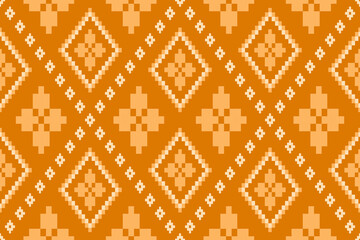 Orange vintages cross stitch traditional ethnic pattern paisley flower Ikat background abstract Aztec African Indonesian Indian seamless pattern for fabric print cloth dress carpet curtains and sarong