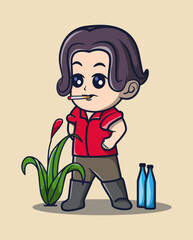 vector illustration of a social youth smoking with plants around. lifestyle icon concept