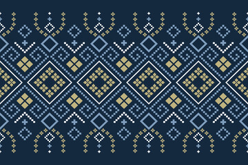 Indigo navy blue geometric traditional ethnic pattern Ikat seamless pattern border abstract design for fabric print cloth dress carpet curtains and sarong Aztec African Indian Indonesian