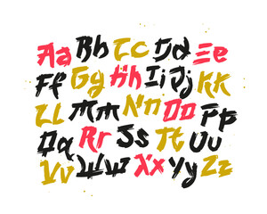 Vector alphabet on a white background. Uppercase and lowercase letters of the English alphabet, drawn by hand. A unique Japanese-style font.