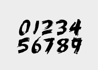 Fashionable figures in Japanese style, hand-drawn with a brush. Lettering. Black vector numbers