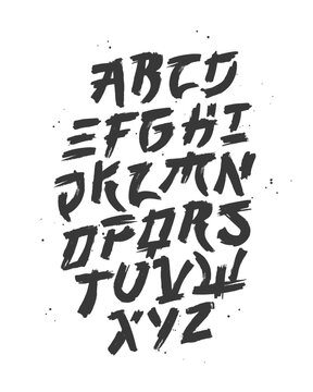 Capital letters of the English alphabet, drawn with a brush by hand. A unique Japanese-style font.