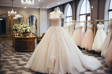 Fototapeta na wymiar Elegant Collection, Captivating Wedding Dresses in a Boutique