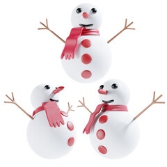 snowman 3d christmas illustration with three angle