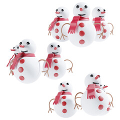 snowman 3d christmas illustration with three angle