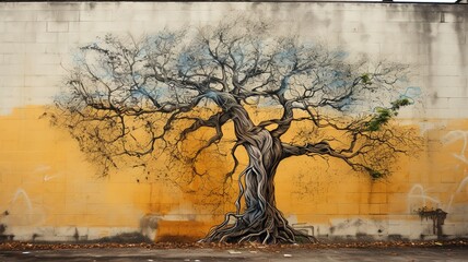 Graffiti on a wall depicting a tree