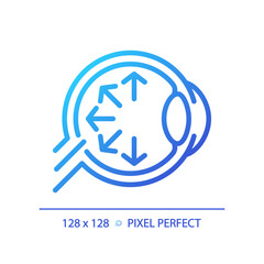 2D pixel perfect gradient eyeball with arrow symbols icon, isolated vector, thin line illustration representing eye care.
