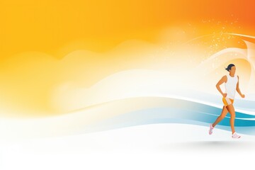 Bright colorful background, sports theme, running athlete.
