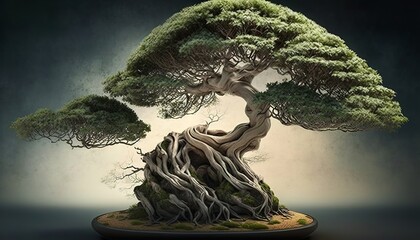 little bonsai tree roots meditation design illustration