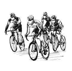 Drawing of cyclists racing on the street