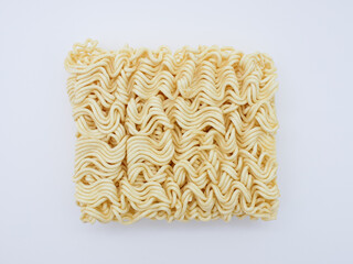 top view of dry instant noodles isolated on a white background