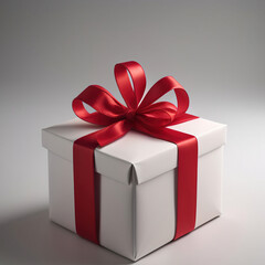Obraz premium White gift box with red bow on grey background. 3d illustration.