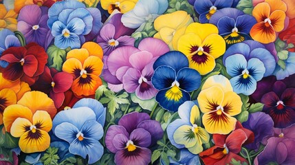 An array of pansies, their faces vivid and cheerful, greeting the day.