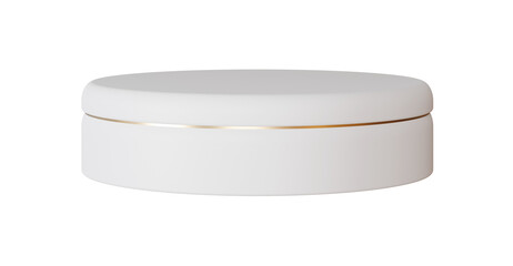 White and golden podium on transparent background. Elegant stage for product, cosmetic presentation. Luxury mock up. Pedestal or platform for beauty products. Empty scene. Display, showcase. 3D