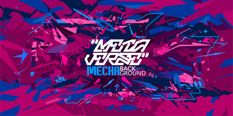 Futuristic Mecha Gundam Cyberpunk Metaverse Colorful Abstract Urban Street Art Graffiti Style Vector Illustration Template Background © Anton Kustsinski