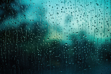 Teal and Black Rain on Glass Background