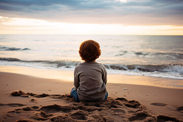 illustration of a child on the beach. North Sea landscape. Created with Generative AI