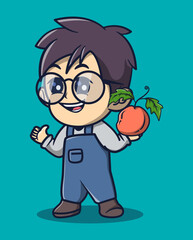 vector illustration of farmer holding potato plant. profession icon concept