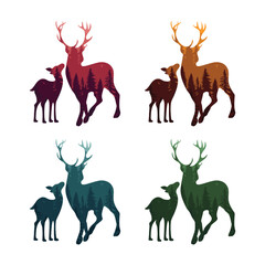 Deer icon vector illustration. Set of deers on isolated background. Forest sign concept.