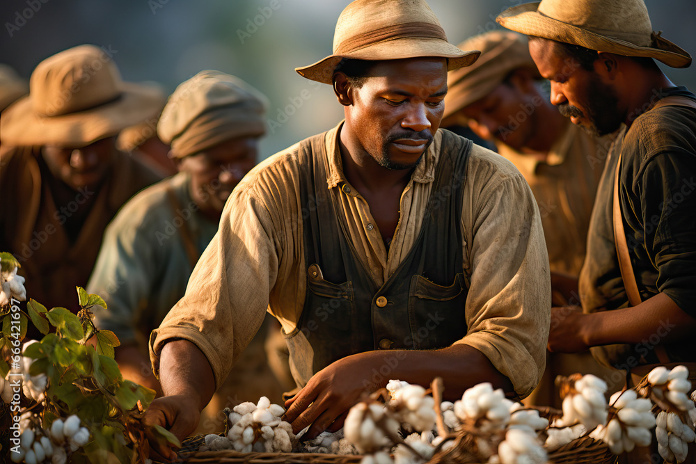 Wall mural african slaves picking cotton on a plantation in the 19th century