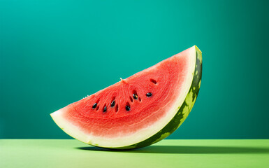 illustration of a slice of watermelon on blue background. Created with Generative AI