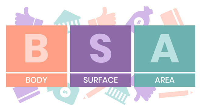 BSA - Body Surface Area acronym. business concept background. vector illustration concept with keywords and icons. lettering illustration with icons for web banner, flyer