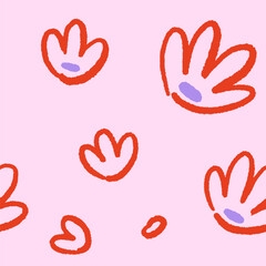 Doodle flowers pattern. Endless seamless background in naive style. Floral repeating print, cute texture design for textile, fabric, wrapping, wallpaper. Trendy hand-drawn graphic vector illustration