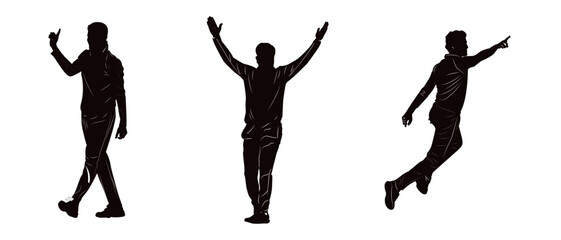 Silhouette of a cricket bowler celebrating after taking a wicket. - obrazy, fototapety, plakaty