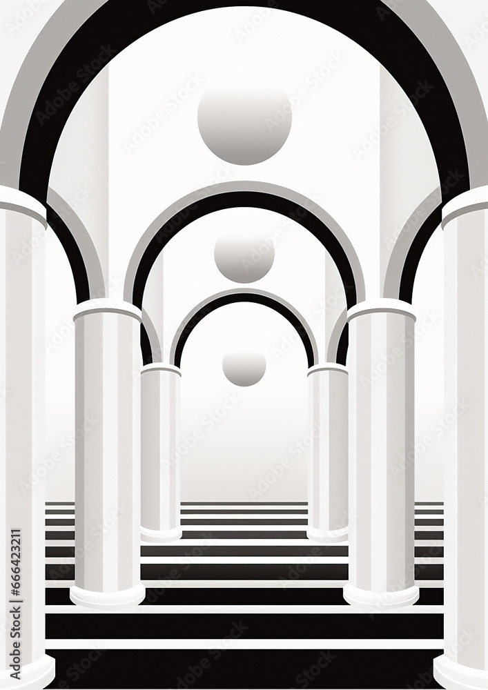 Poster abstract wall corridor building structure column background white design classical architectural int