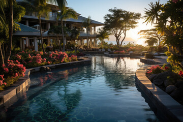 Fototapeta na wymiar luxury pool at sunset