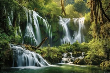 Breathtaking artwork showcases the splendor of a majestic cascade. Generative AI