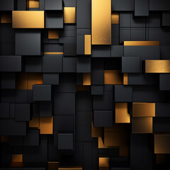 Fototapeta premium Luxury hexagonal abstract black metal background with golden light lines. Dark 3d geometric texture illustration.